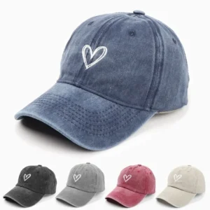 Casquette de baseball brodée de cœur de pêche polyvalente pour hommes et femmes, casquette fine pour couple, marée, vieux, lavé, printemps, été, doux - AliExpress