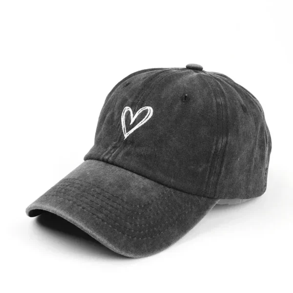 Casquette de baseball brodée de cœur de pêche polyvalente pour hommes et femmes, casquette fine pour couple, marée, vieux, lavé, printemps, été, doux - AliExpress - Image 3