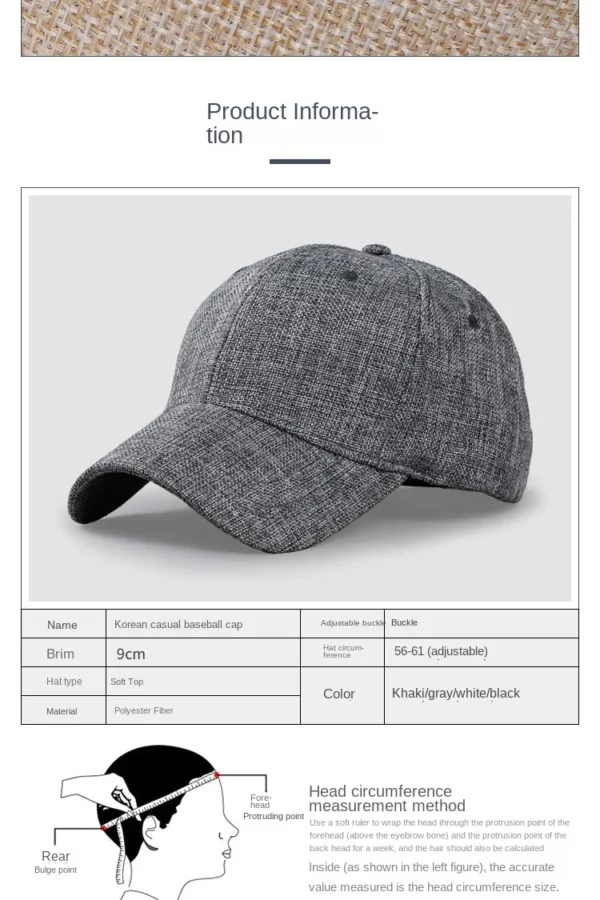 Casquette de Baseball en Faux Lin pour Homme et Femme, Chapeau Surdimensionné, Respirant, Tissé, Large, Papa, Blanchiment, dehors, pour Grosse Tête, média, 56-59cm, 60-65cm - AliExpress - Image 6