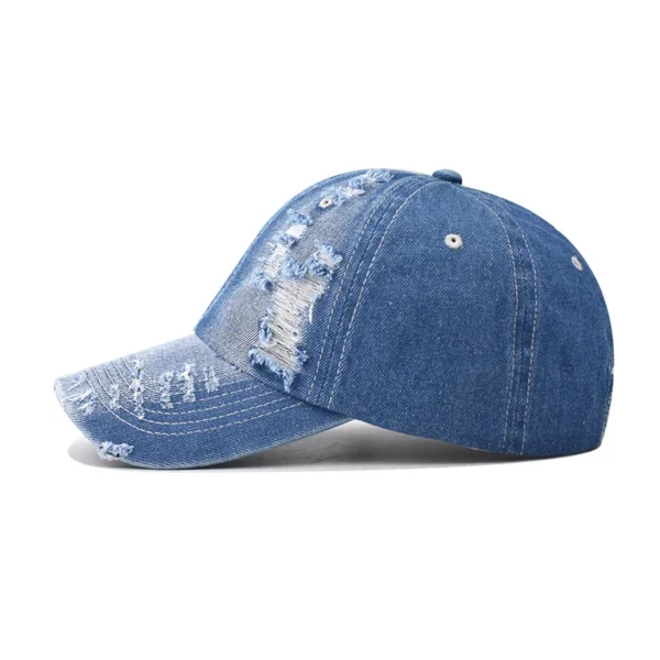 Casquette de baseball en denim délavé pour hommes et femmes, chapeau Snapback en coton, casquette Hip Hop, chapeaux d'été déchirés, marée, printemps - AliExpress - Image 3