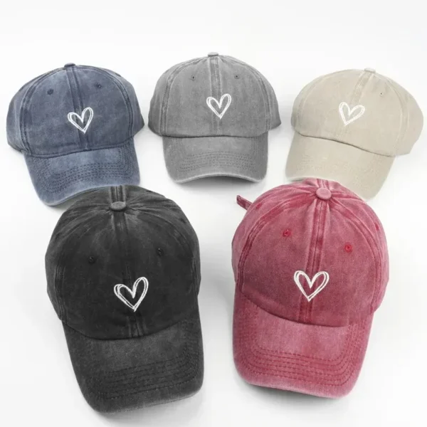 Casquette de baseball brodée de cœur de pêche polyvalente pour hommes et femmes, casquette fine pour couple, marée, vieux, lavé, printemps, été, doux - AliExpress - Image 2